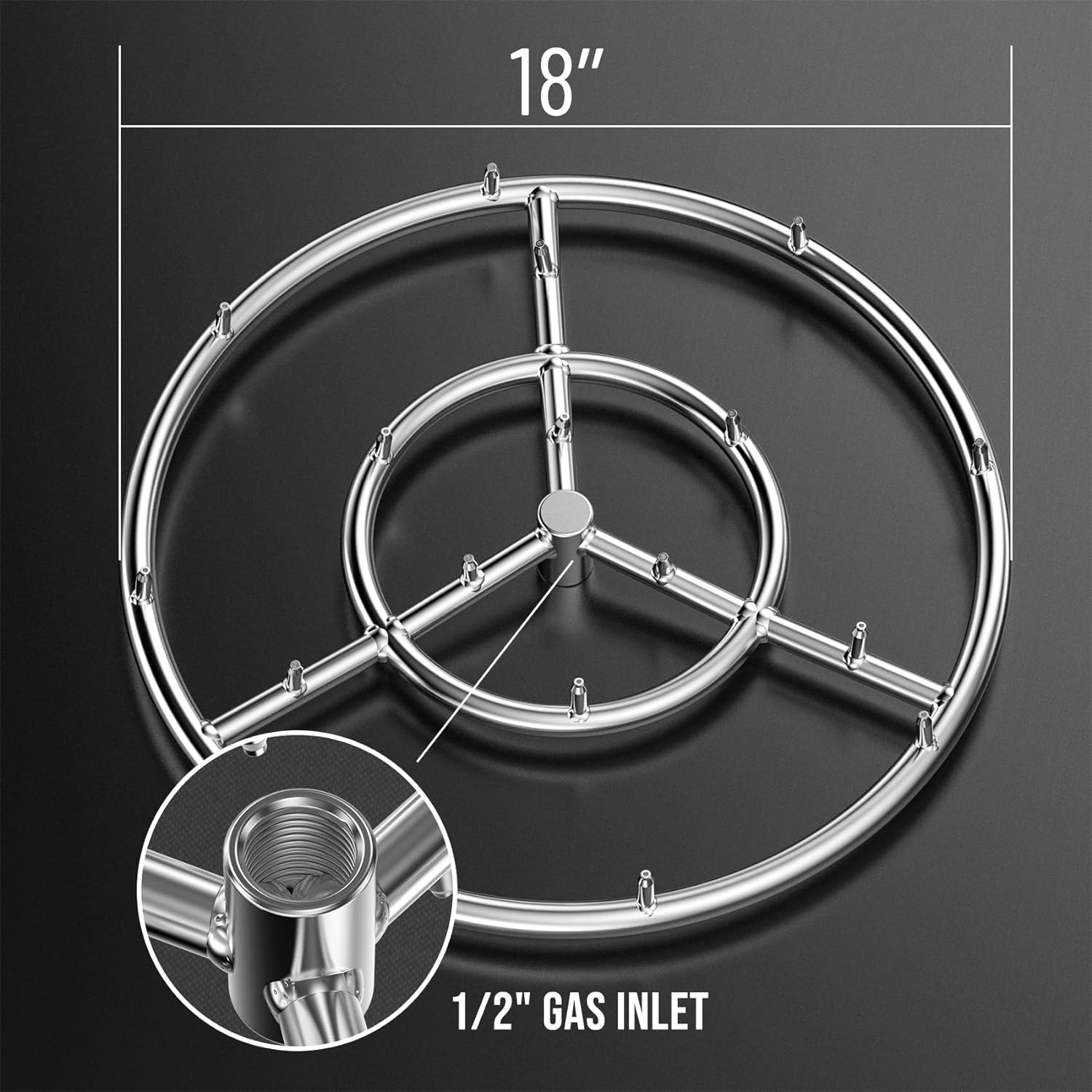 Skyflame 18 Inch Round Stainless Steel Fire Pit Jet Burner Ring - High Flame-VerdiqueGarden