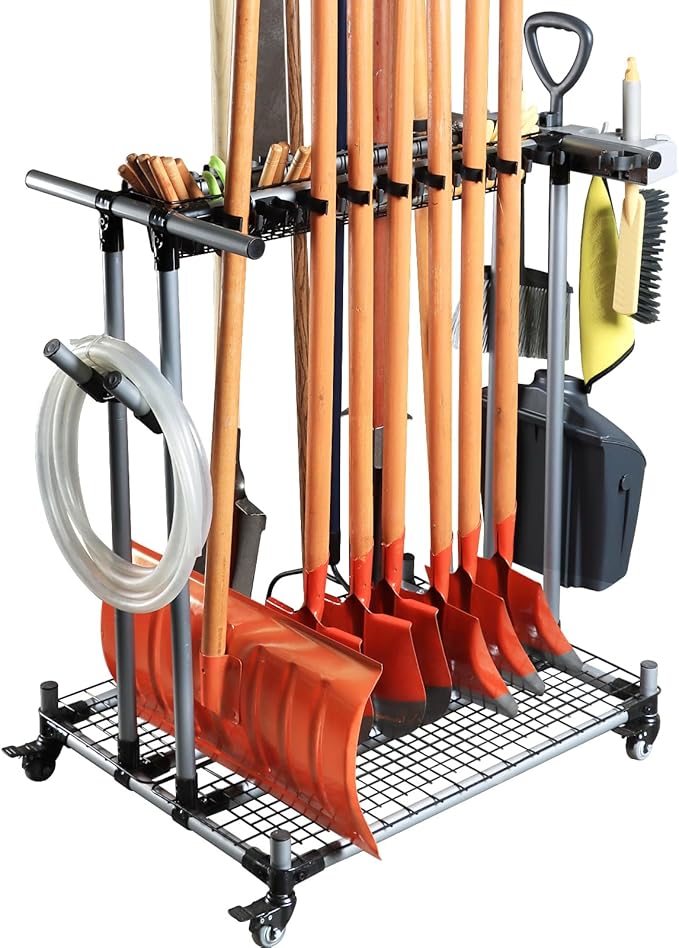 Garden Tool Storage Rack with Wheels Heavy-Duty Organizer for Garage, Yard, and Garden Tools-VerdiqueGarden
