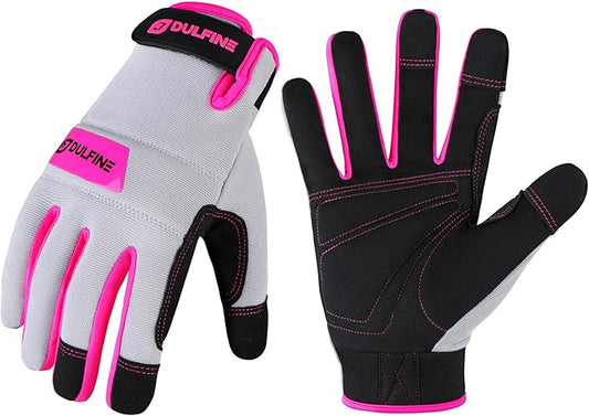 DULFINE Work Gloves for Women,Flexible Breathable Fit-Padded Knuckles & Palm,Touch Screen,Ideal for Gardening Yardwork Warehouse-VerdiqueGarden