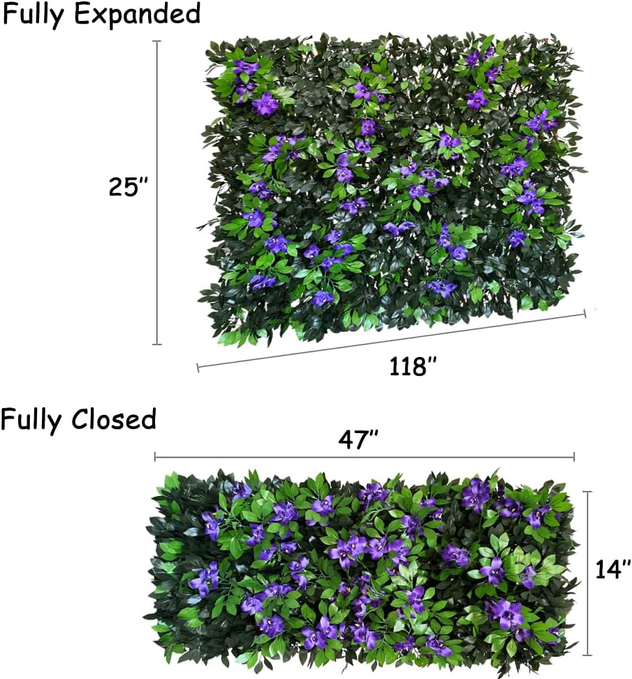 Expandable Fence Privacy Screen for Balcony Patio Outdoor,Decorative Faux Ivy Fencing Panel,Artificial Hedges (Single Sided Leaves) (2, Branches -Purple Fowers)-VerdiqueGarden