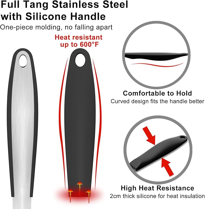 Grill Tools BBQ Accessories Set of 2, 15.8'' Heavy Duty Stainless Steel Grill Utensils with Grill Spatula and Fork, Full Tang Silicone Handle, Outdoor Grilling Tools Barbecue Accessories-VerdiqueGarden