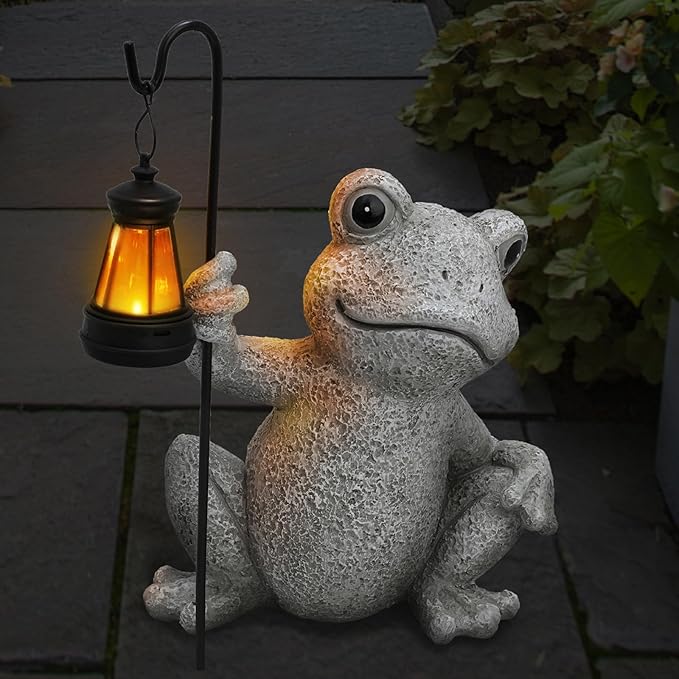Solar Garden Outdoor Statues Frog with Solar Lantern, Lawn Decor Frog Figurine for Patio Balcony Yard, Yard Unique Christmas Birthdays Gift for Mom Grandma-VerdiqueGarden