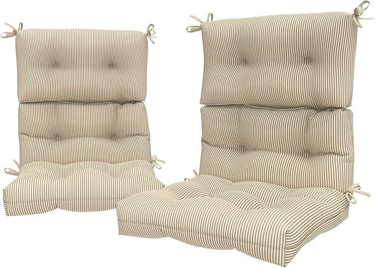 LVTXIII Outdoor Seat and Back Chair Cushion Patio Tufted High Back Cushion with Ties, Seasonal Replacement Rocking Chair Cushion for Home Office Garden Use, 44” L x 22” W, Set of 2, Stripe Beige-VerdiqueGarden
