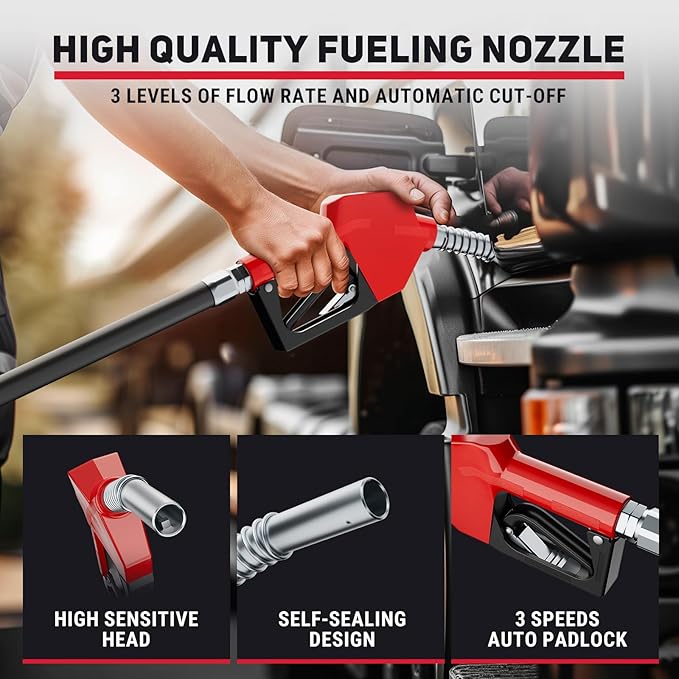 Fuel Hose Reel 3/4" x 50FT Retractable Diesel Hose Reel 300PSI Ratchet Spring Driven Hose Holder Reel Heavy Duty Industrial Steel with Fueling Nozzle for Aircraft Tank Truck Trailer Ship, Black-VerdiqueGarden