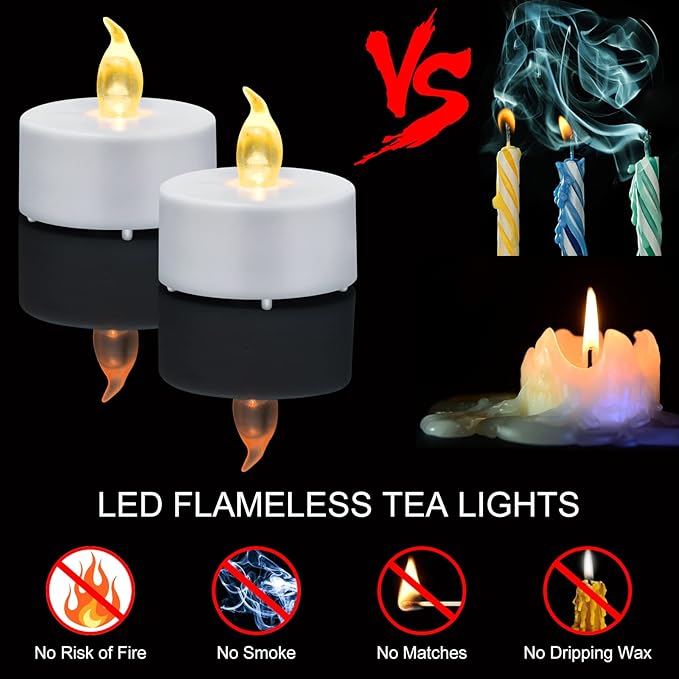 Tea Light Candles with Remote Control,24pack Flickering Flameless LED Candle,Long Lasting 400+Hours,Battery Operated with Timer for Home Decoration Seasonal &Festival Celebration WarmYellow-VerdiqueGarden