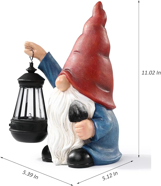 Garden Gnome Outdoor Decoration with Shovel Solar Gnomes Statue with Lantern LED Lights,Terrace Courtyard Lawn Patio Porch Decoration Christmas Housewarming Gift for Woman Mom-VerdiqueGarden