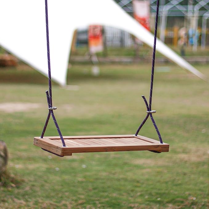 Teak Wooden Swing, Outdoor Wood Tree Swing Seat for Kids or Adults for Backyard Columpio, Height Adjustable (19.8x9inch)-VerdiqueGarden