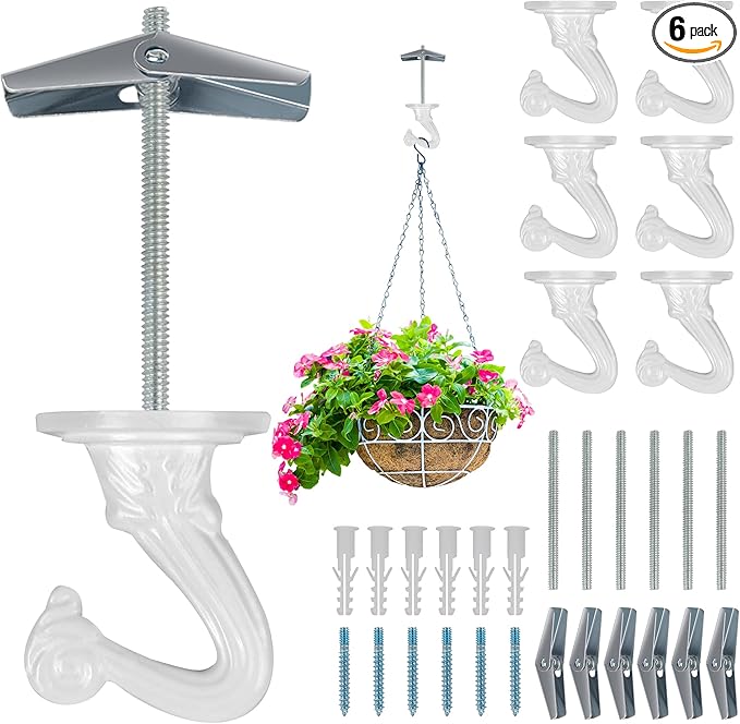 6 pcs Ceiling Hooks for Hanging Plants,Hanging Hanging Lights Metal Small Hooks,Indoor Outdoor Wall Heavy Duty Plant Hanger Swag Hook-VerdiqueGarden