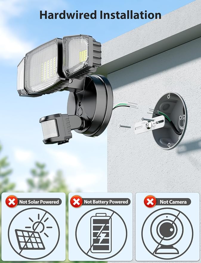 Olafus 80W Motion Sensor Outdoor Lights, 8000lm Hardwired Motion Flood Light Dusk to Dawn, IP65 Waterproof LED Security Floodlights, 6500K Motion Detector Lights for Outside, Black-VerdiqueGarden