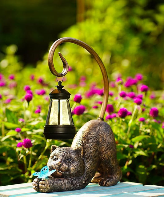 Garden Decor with Solar Lantern:Statues for Outdoor Decorations Yard Art Figurine for Patio Balcony Porch Lawn Ornaments-Gifts for Mom Grandma-VerdiqueGarden