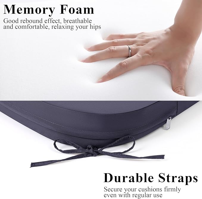 Outdoor Chair Cushions Set of 2, Waterproof Foam Patio Seat Cushions with Ties for Garden Sofa & Dining Furniture, 3-Year Color Fastness, 16x17x2 Inch, Grey-VerdiqueGarden