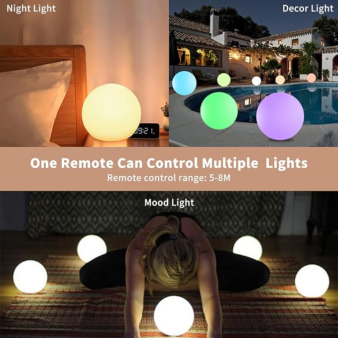 6-Inch LED Ball Light, Multi-Color Rechargeable Night Lights Waterproof Dimmable Mood Lamp with Remote for Home Garden Patio Party Bar Decors-VerdiqueGarden