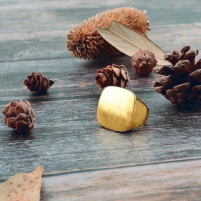 Gold and Silver Rings for Women, Chunky Signet Statement Rings Gold Plated Band Ring Wide Metal Square Rings Cocktail Costume Jewelry