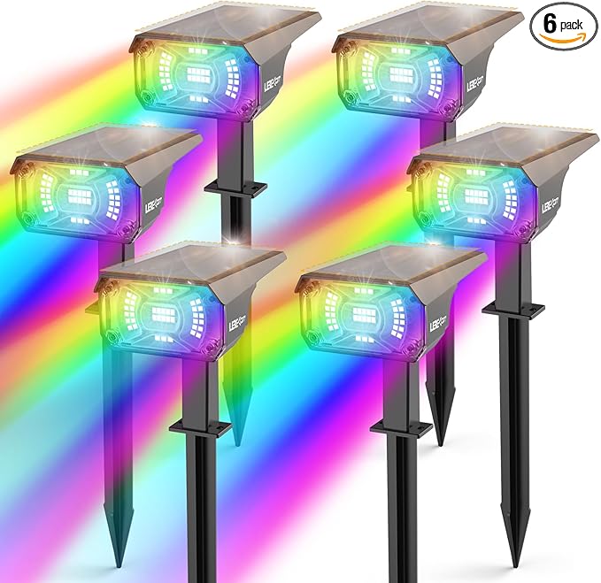 Color Solar Lights Outdoor Waterproof Spotlights with 9 Light Modes, Color Changing Solar Outdoor Lights for Decorate Festivals, Colored Solar Spot Lights Auto On/Off, RGBW 6 Pack-VerdiqueGarden