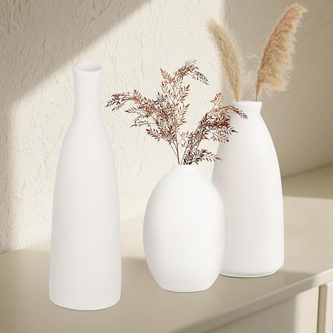 Ceramic Vase Set of 3, Small Flower Vase for Home Decor, Decorative Vases for Pampas Grass & Dried Flowers, Living Room, Bedroom, Bathroom, Shelf Centerpiece Table Decorations-VerdiqueGarden