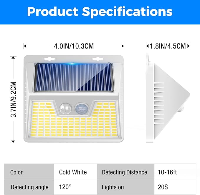 Peasur Solar Powered Lights Outdoor Motion Sensor, 2 Pack 140 LED Fence Light Waterproof, White Frame Security Wall Lighting for Outside Deck Yard Patio House Step-VerdiqueGarden