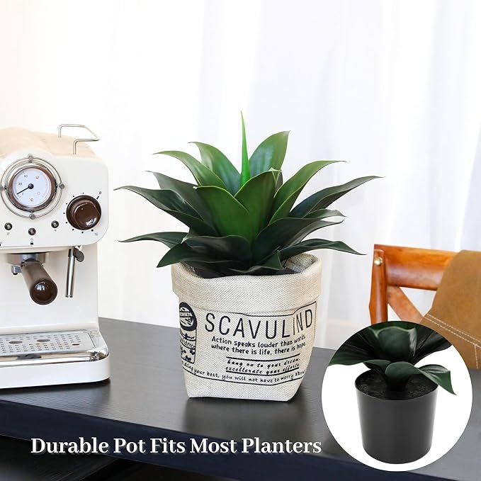 JUSTOYOU 14" Large Artificial Succulent Faux Agave Plant in Pot, Fake Potted Desk Plant Realistic Greenery Artificial Plants for Indoor Office Home Decor Bathroom Kitchen Shelf (Dark Green)-VerdiqueGarden