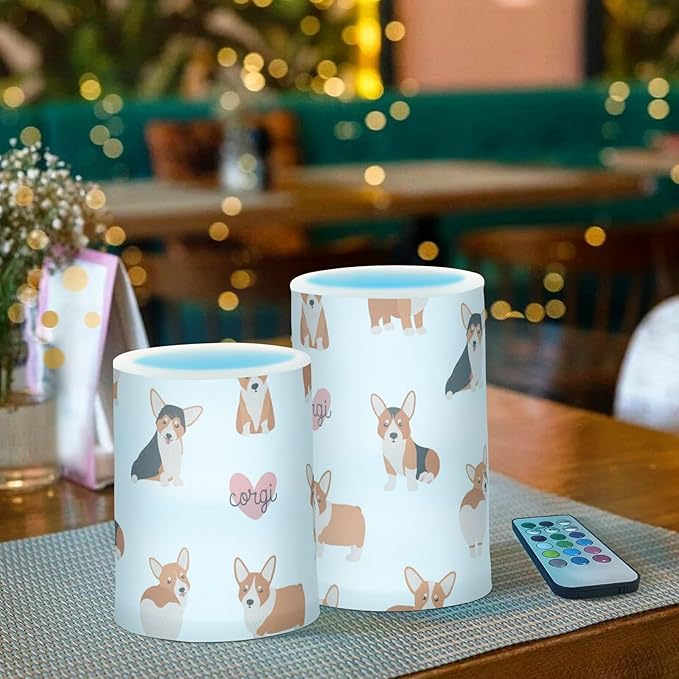 Vdsrup Flameless Candles Set of 2 Funny Welsh Corgi LED Candles with Timer Battery Operated Dog Candle Lights Flickering with Remote for Home Bedroom Decor-VerdiqueGarden