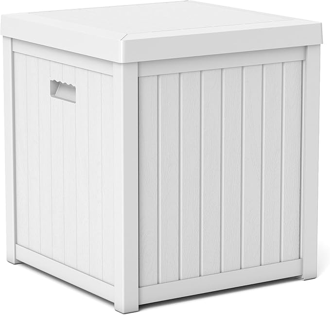 51 Gallon Resin Deck Box, Outdoor Storage Box Waterproof for Patio, Garden, Pool, and Deck, Storage Solution for Cushions, Tools, Delivery Packages, White-VerdiqueGarden