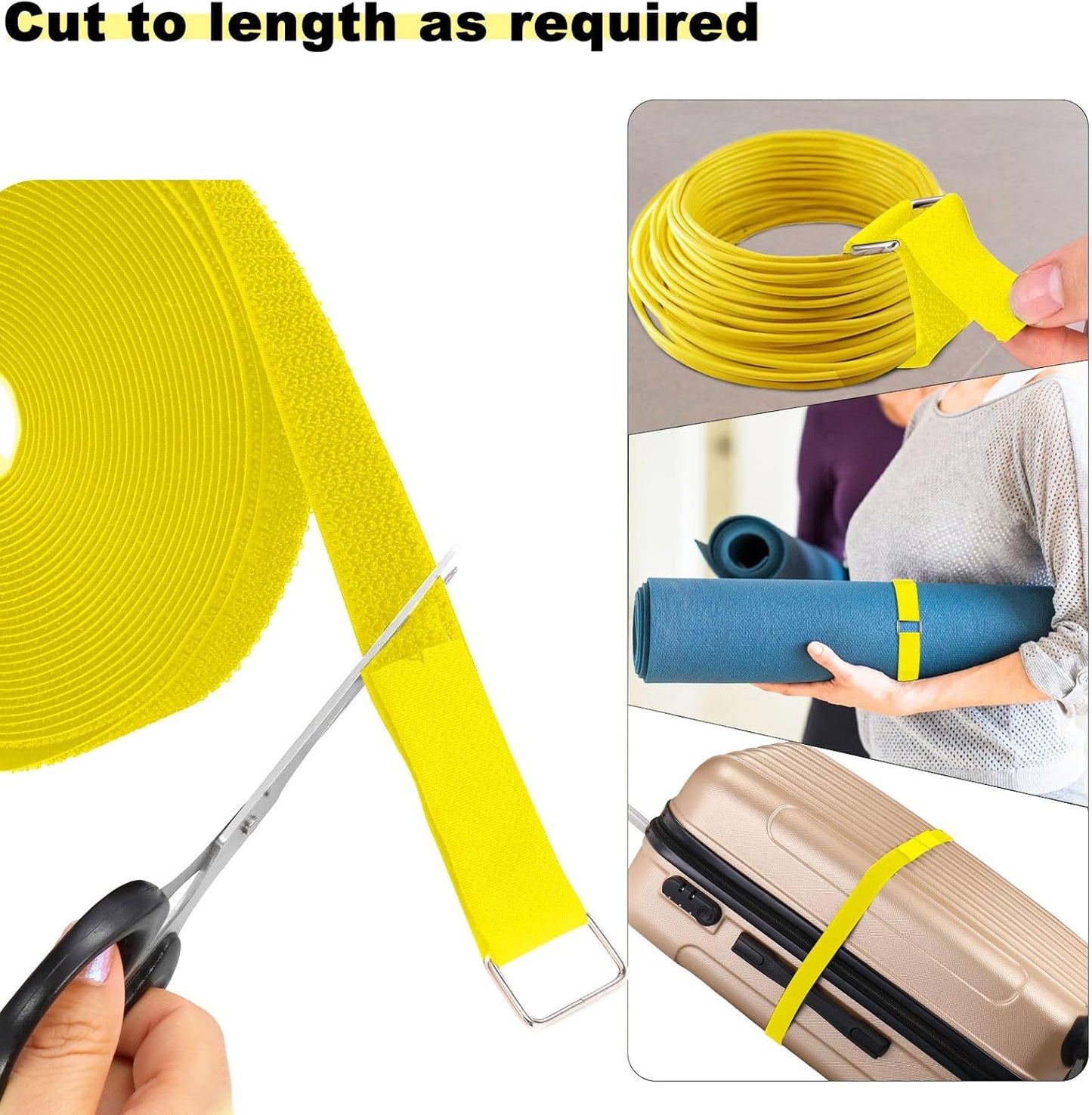 1"x16ft Hook and Loop Straps with 25 Metal Buckles, Adjustable Fastening Cable Straps, Cut-to-Length Cinch Strap, Reusable Nylon Securing Cord Ties for Organizer or Storage, 1 inch Wide,Yellow-VerdiqueGarden