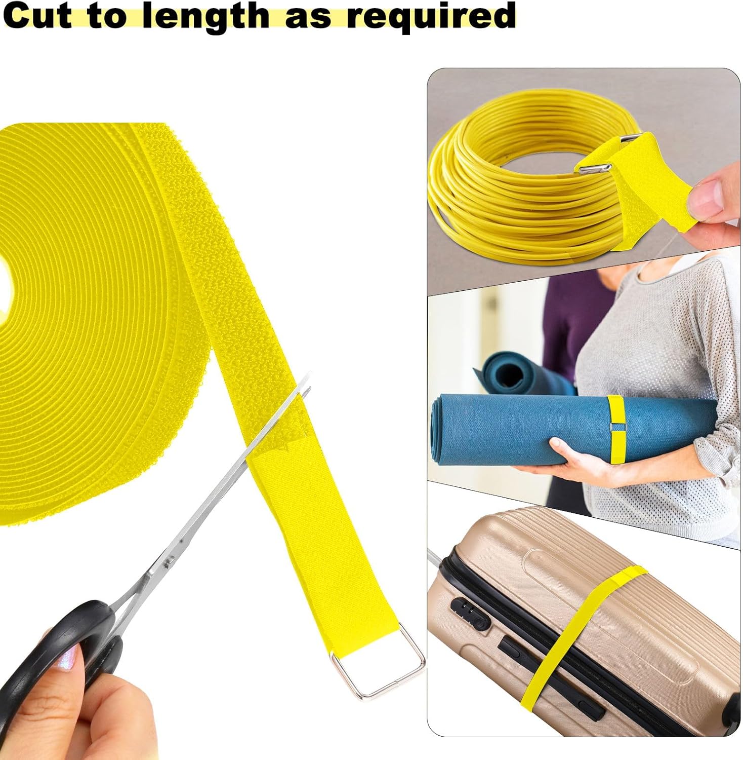 1"x16ft Hook and Loop Straps with 25 Metal Buckles, Adjustable Fastening Cable Straps, Cut-to-Length Cinch Strap, Reusable Nylon Securing Cord Ties for Organizer or Storage, 1 inch Wide,Yellow-VerdiqueGarden