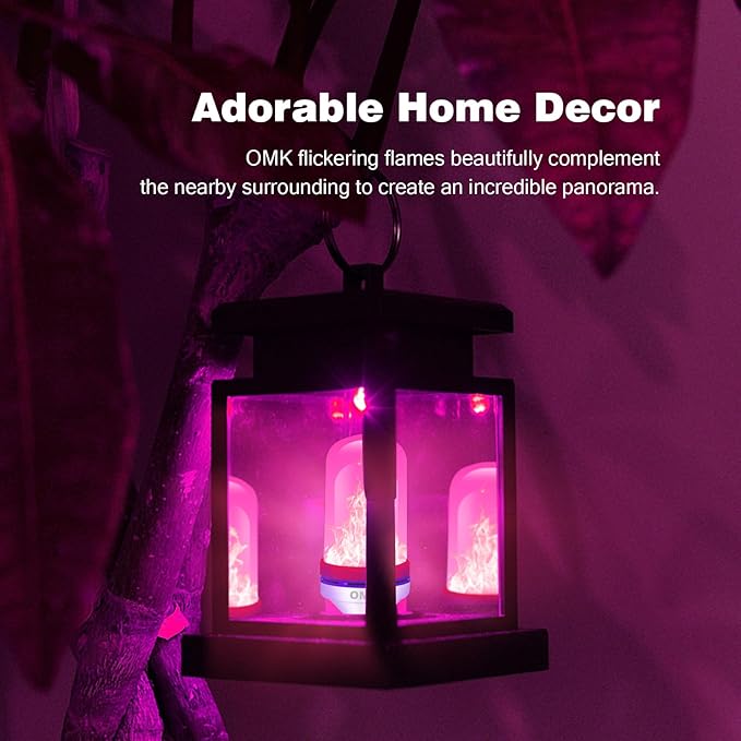 OMK 【Upgraded Pink Smaller LED Flame Light Bulbs - Flickering Light Bulbs with Gravity Sensing, E26 Base Fire Light Bulb, Indoor Outdoor Light Bulbs, Holiday Christmas Vintage Flame Bulb Decorations-VerdiqueGarden