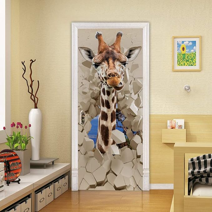 Door Wallpaper Self-Adhesive Door Poster 3D Door Picture Giraffe Door Film Photo Wallpaper Premium PVC Waterproof Door Sticker Wall Sticker for Bedroom Living Room Door Decoration Stickers 88 x 200 cm-VerdiqueGarden