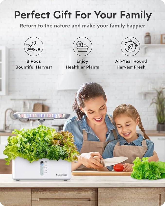Hydroponics Growing System Garden: 8 Pods Indoor Herb Garden with Grow Light Plants Germination Kit Quiet Automatic Hydroponic Height Adjustable - Gardening Gifts for Women Kitchen White-VerdiqueGarden