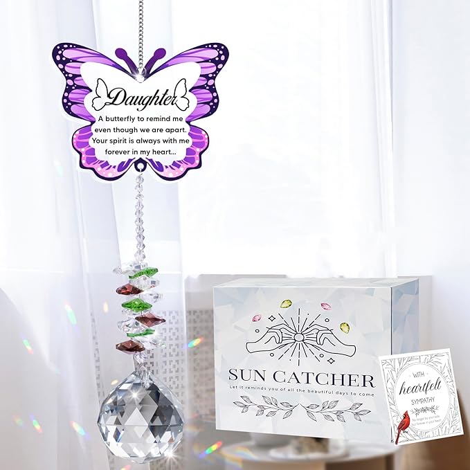 Sympathy Gifts for Loss of Daughter, Daughter Memorial Crystal Suncatcher Butterfly Rainbow Maker, Memorial Gifts for Loss of Daughter, in Memory of Daughter, Bereavement Gifts for Loss of Daughter-VerdiqueGarden