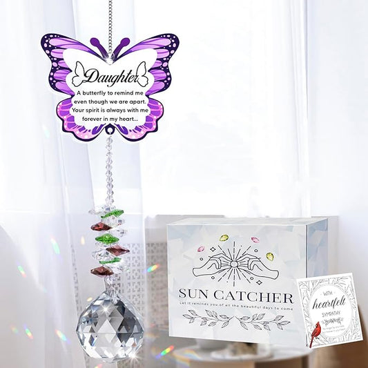 Sympathy Gifts for Loss of Daughter, Daughter Memorial Crystal Suncatcher Butterfly Rainbow Maker, Memorial Gifts for Loss of Daughter, in Memory of Daughter, Bereavement Gifts for Loss of Daughter-VerdiqueGarden