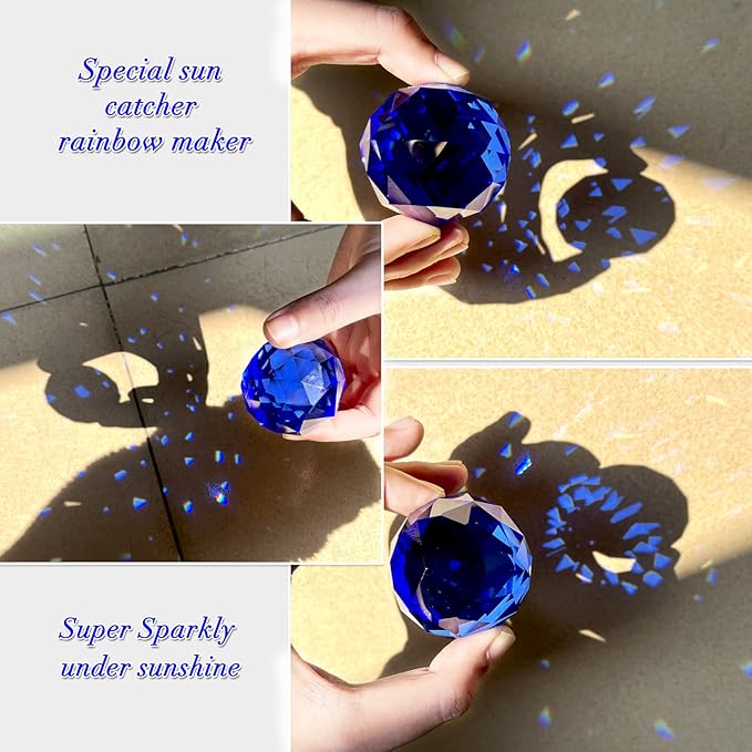 FONMY Gazing Ball Spiral Tail -Decorative Wind Spinner Sun Catcher Rainbow Maker 11 inch Tail and 2 inch Dark Blue Crystal Orb. Indoor Outdoor Garden Decoration -13 inch Height-VerdiqueGarden