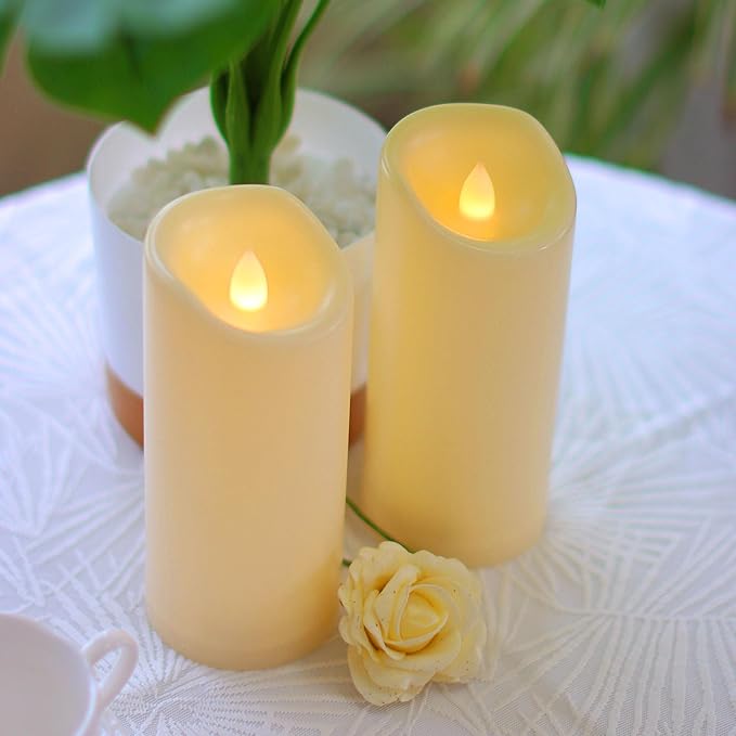CANDLE CHOICE Waterproof Outdoor Battery Operated Flameless Candles with Timer Flickering Plastic Resin Electric LED Pillar Lights for Lantern Patio Garden Wedding Party Decorations 3x7 Inches 2 Pack-VerdiqueGarden
