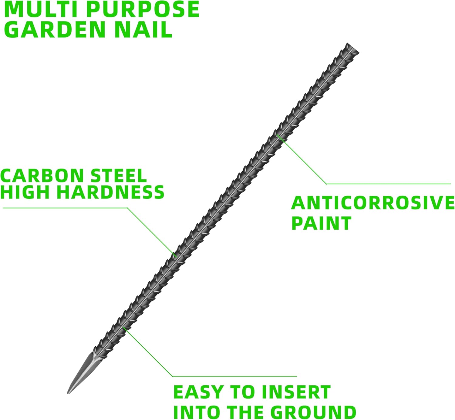 20 Pieces 16-Inch Garden Ground Stakes Galvanized Steel Rebar Stake Heavy Duty Anchors for Tents, Position Kits,Fences, and Trampolines-VerdiqueGarden
