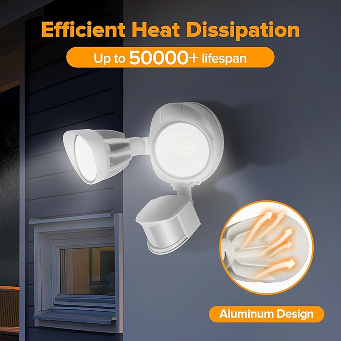 UME LED Security Light Motion Sensor Outdoor Lights, 27W 3000LM, 5000K, IP65 Waterproof, Dusk to Dawn, 2 Head Motion Detector Flood Light for Outside, Garage, Yard (White)-VerdiqueGarden