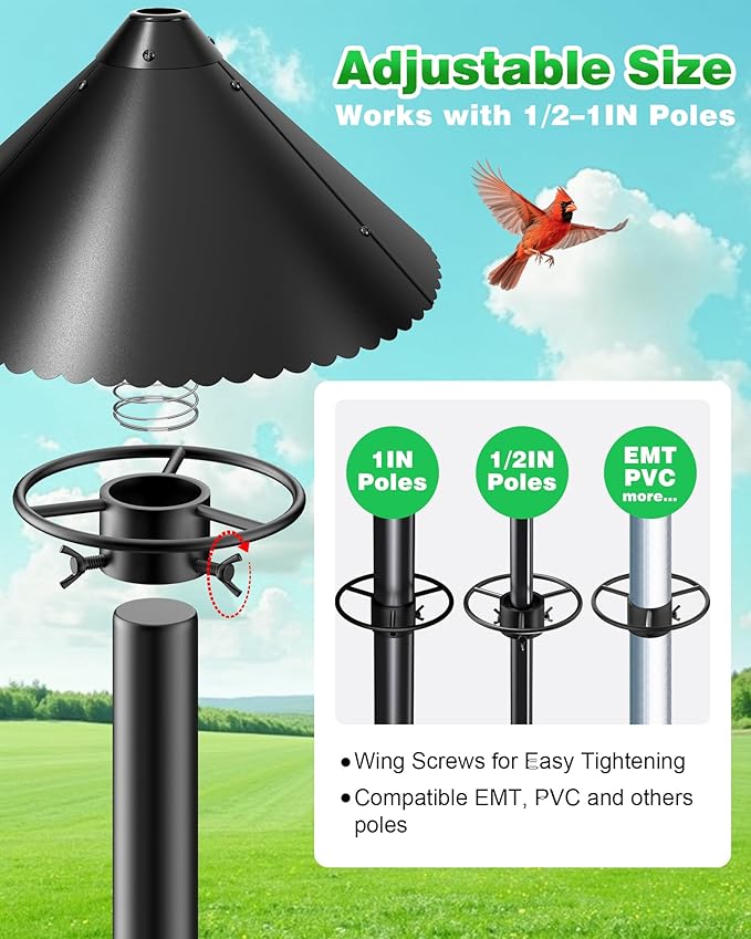 Metal Squirrel Baffle - Heavy Duty Squirrel Baffle for Bird Feeder Pole - Chew Proof Squirres Guard with Spring for Better Defense, Outside Pole Mount for Bird Feeder, 19 Inch-VerdiqueGarden