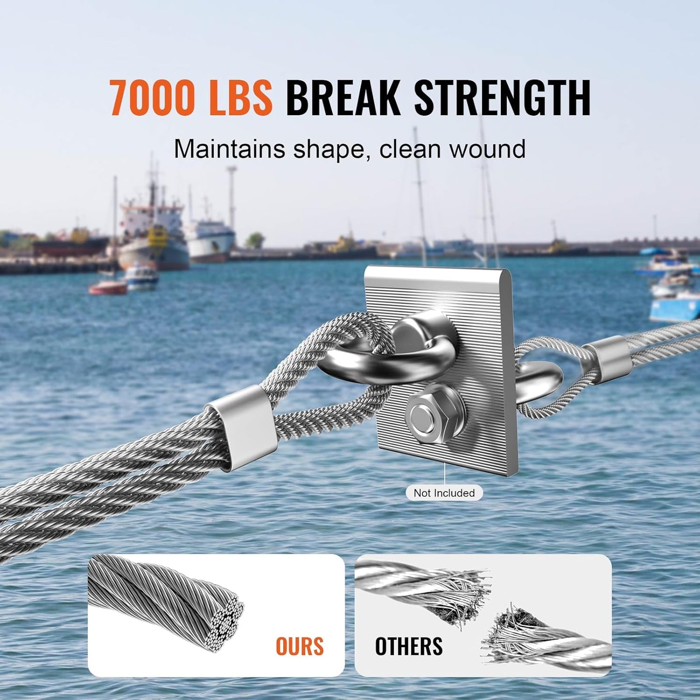 VEVOR Wire Rope, 1/4" 250 ft Zinc Galvanized Carbon Steel Cable with Gloves, 7000 lbs Breaking Strength, 7 x 19 Strands Construction Marine Aircraft Grade for Handrail Stair Decking Fence Outdoors-VerdiqueGarden