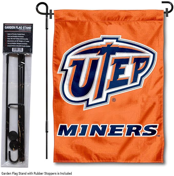 College Flags & Banners Co. Texas El Paso Miners Garden Flag with Stand Holder-VerdiqueGarden