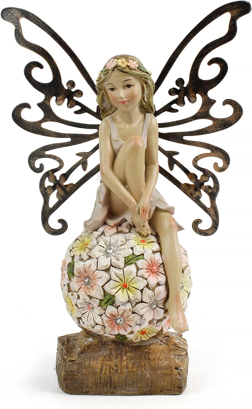 Flower Fairy Garden Decor,Garden Fairy Statues Outdoor,Solar Powered Outdoor Fairy Figurine Accessories,Patio Lawn Yard Porch, Resin Ornaments for Outside Gifts,9.45 Inches Tall-VerdiqueGarden