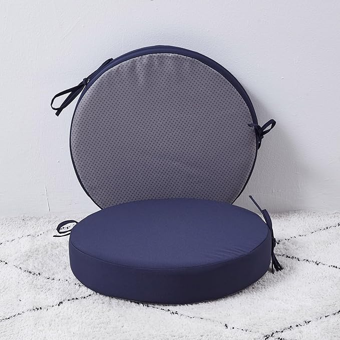 15 x 15 Inch Round Cushions for Outdoor Furniture Non-Slip Waterproof Patio Bistro Chair Cushion with Ties Bar Stool Seat Cushion for Kitchen Chairs Set of 2, Navy Blue-VerdiqueGarden