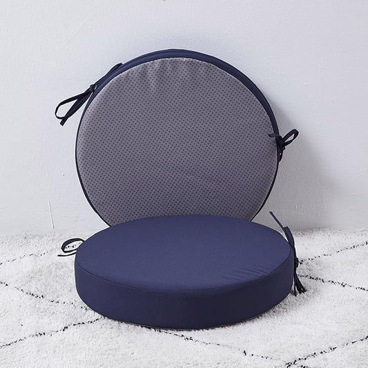 15 x 15 Inch Round Cushions for Outdoor Furniture Non-Slip Waterproof Patio Bistro Chair Cushion with Ties Bar Stool Seat Cushion for Kitchen Chairs Set of 2, Navy Blue-VerdiqueGarden