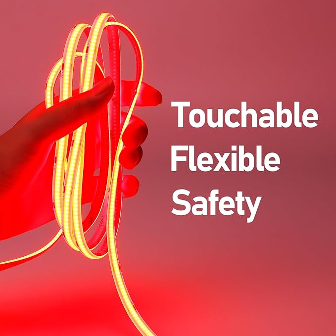 32.8ft(10M) DC 24V Red COB LED Strip Light IP65 Waterproof 3840LEDs Uniform Glow Dotless Flexible LED Tape Lights for DIY Garden Backyard Hallways Stairs Decoration(No Power Supply)-VerdiqueGarden