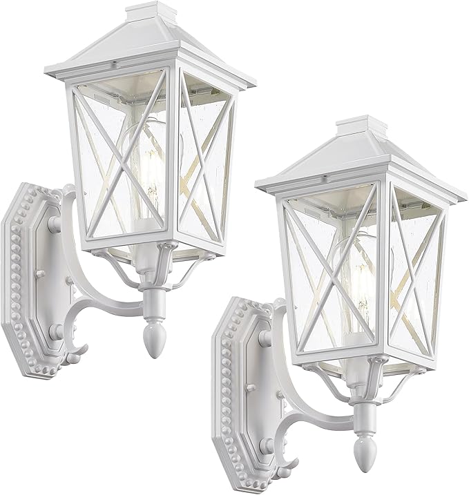 Darkaway Outdoor Wall Light Fixture,2pcs Outside Porch Lights Wall Mounted Seeded Glass Exterior Waterproof Lantern Modern E26 Socket Wall Sconce Lighting for Front Door Yard Patio-VerdiqueGarden