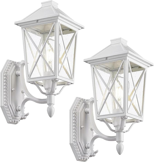 Darkaway Outdoor Wall Light Fixture,2pcs Outside Porch Lights Wall Mounted Seeded Glass Exterior Waterproof Lantern Modern E26 Socket Wall Sconce Lighting for Front Door Yard Patio-VerdiqueGarden