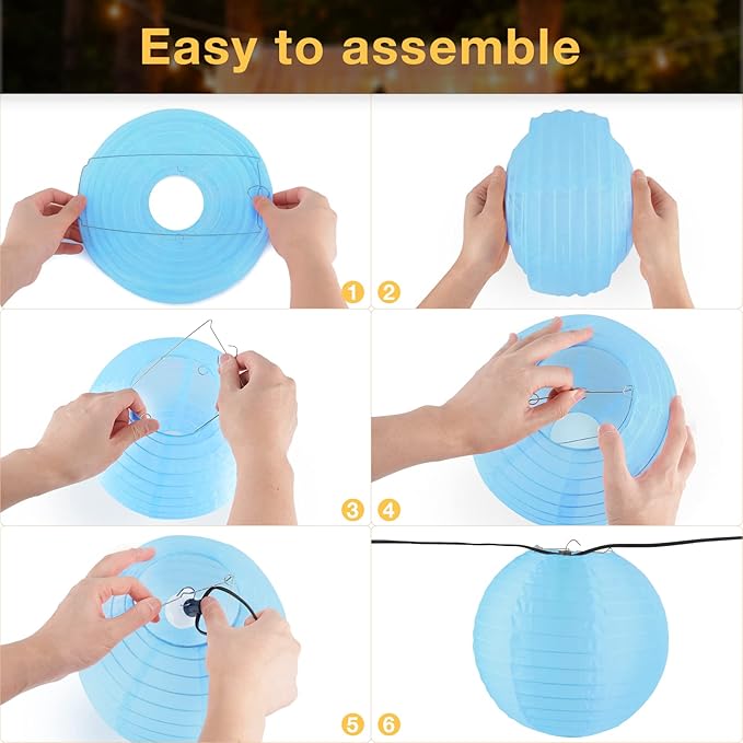 10 Pack Outdoor Silk Lanterns Decorative, 10inch Waterprooof Outside Indoor Chinese Hanging Round Lanterns for Weddings, Birthdays, Parties Decoration(Blue)-VerdiqueGarden