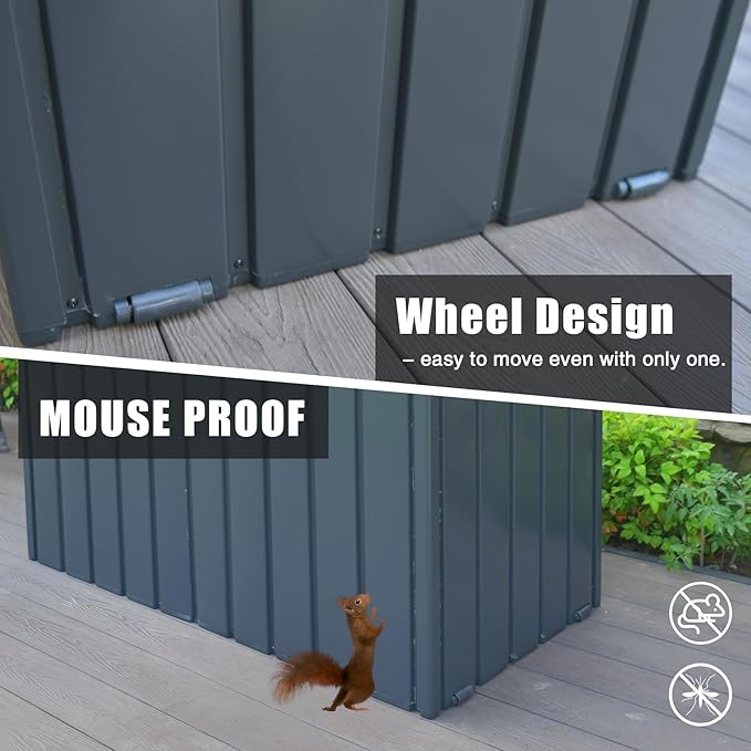 Domi Deck Box 200 Gallon, Waterproof Lockable Steel Outdoor Storage Container for Outside Cushions, Garden Tools and Pools Equipment(Gray)-VerdiqueGarden