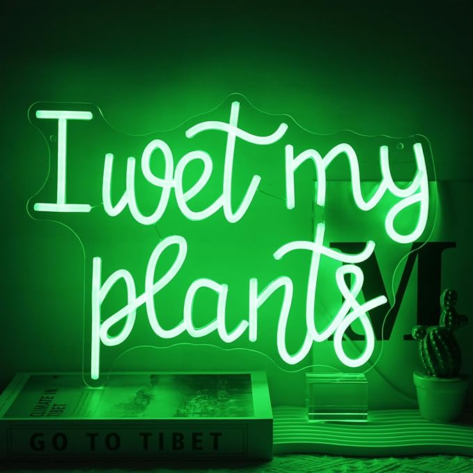 I Wet My Plants Neon Sign Green Letters LED Signs for Wall Decor Green Plant Neon Lights Words Neon Light Sign for Garden Living Room Bedroom Porch Decor Plant Gifts for Plant Lovers-VerdiqueGarden