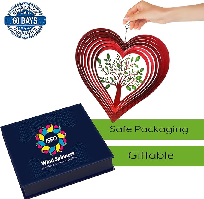 Heart Wind Spinners for Yard and Garden, Metal Ornaments for Garden Décor, Outdoor Wind Spinner, Heart Décor Gifts, Outdoor Garden Decoration, 12 inch Heart Wall Décor by ISEO-VerdiqueGarden