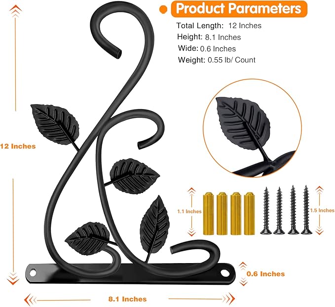 KABB 2 PCS Metal Hanging Hook Plants Brackets, 12 Inch Iron Wall Mount Bracket Durable Rust-Resistant Plant Hanger Hook for Hanging Plants Bird Feeder Wind Chimes Lantern-VerdiqueGarden
