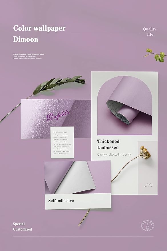 Dimoon 118''x17.7'' Purple Peel and Stick Wallpaper Contact Paper Modern Self Adhesive Wall Paper Removable Renter Friendly Textured Solid Color Shelf Cabinet Vinyl Roll (118''x17.7'',Purple)-VerdiqueGarden