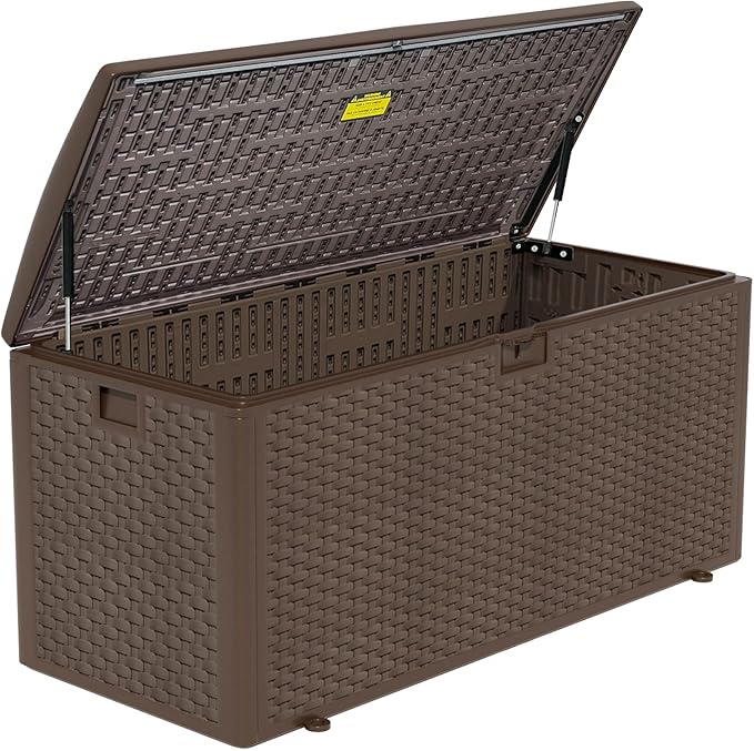 180 Pro Gallon Waterproof Outdoor Storage Bin Resin Deck Box for Patio, Poolside, and Garden, Lockable & UV-Resistant, Brown-VerdiqueGarden